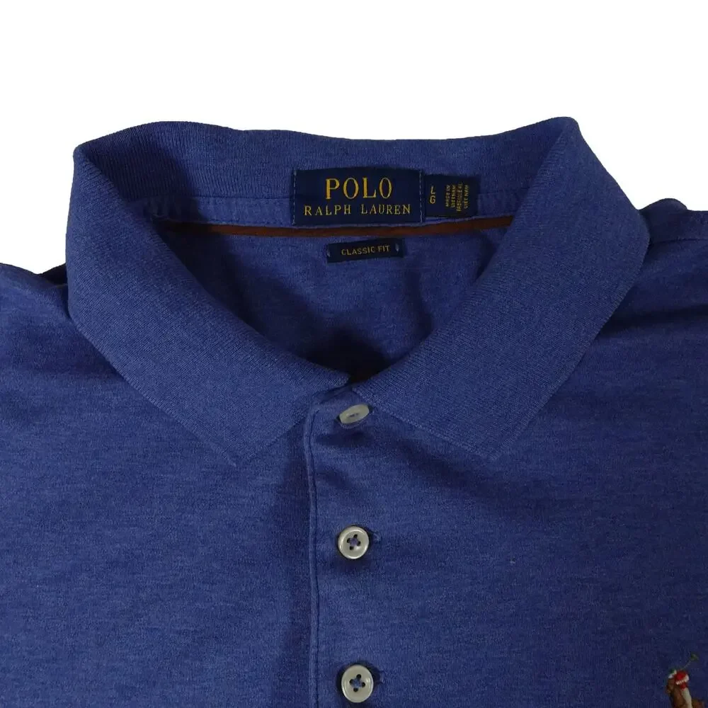 Ralph Lauren Flesh Pony Long Sleeve Blue Polo Shirt Men's Classic Fit Large